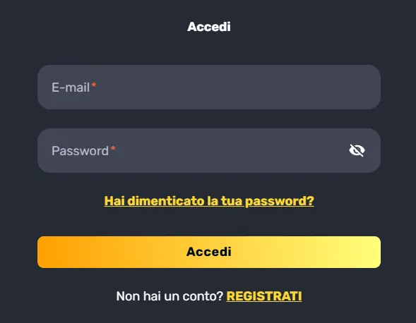 Modulo di accesso RocketPlay con campi