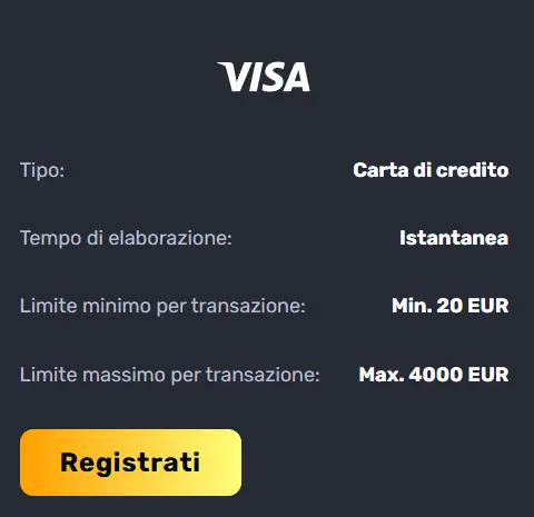 Deposita RocketPlay tramite carte di credito