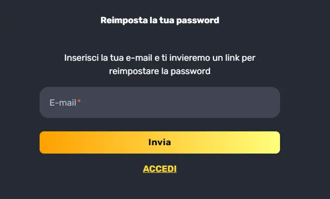 Modulo di reimpostazione dell'accesso al casinò RocketPlay